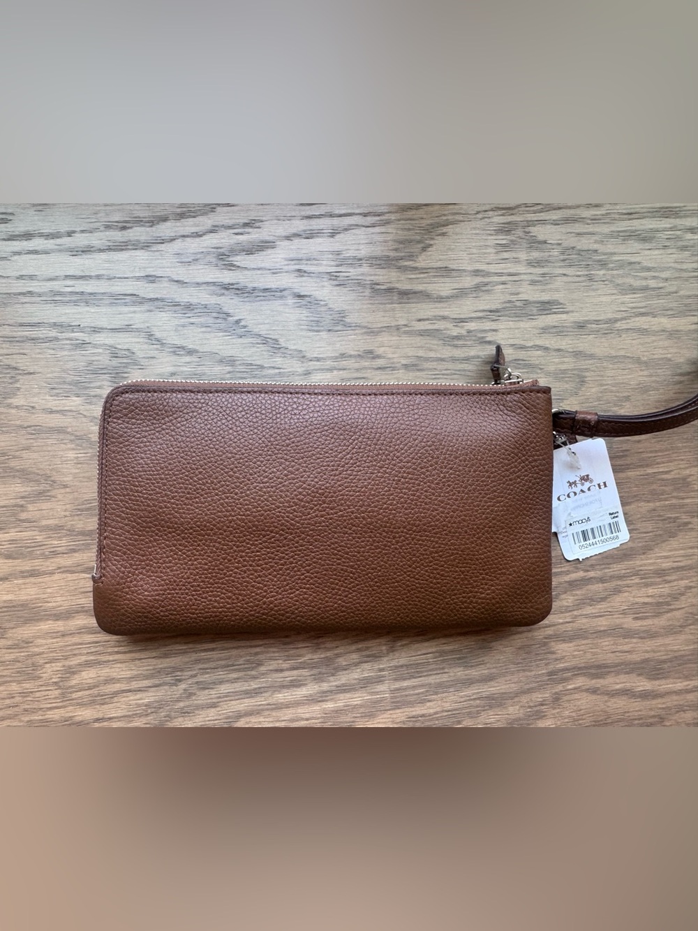 Coach Saddle Tan Brown Polished Leather Double Zip Wristlet Wallet - Picture 2 of 7